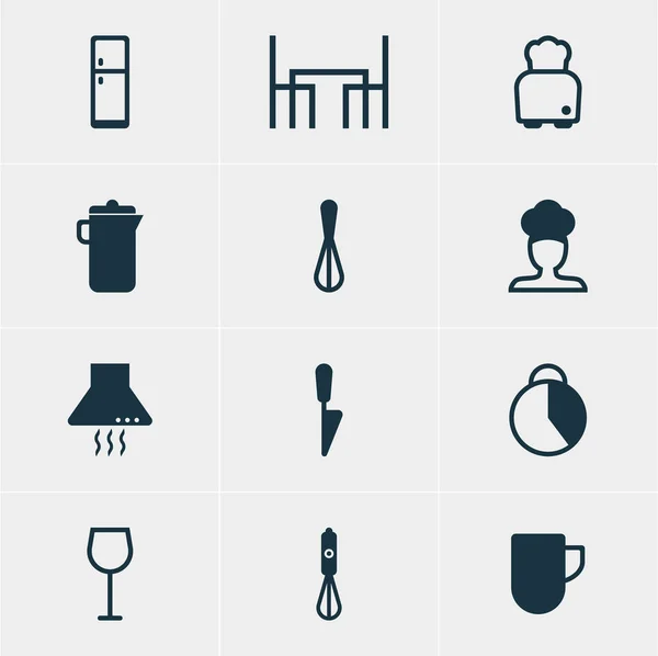 Illustration vectorielle de 12 icônes de cuisson. Pack modifiable de mélangeur à main, Corolla, éléments de table de dîner . — Image vectorielle