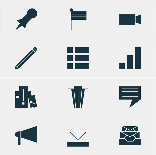 Illustration vectorielle de 12 icônes Internet. Pack modifiable de marqueur de carte, corbeille, télécharger et autres éléments . — Image vectorielle
