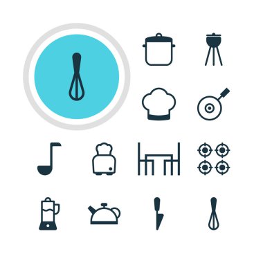 12 pişirme simgeler vektör Illustration. Çorba Pan, ekmek, Barbekü ve diğer öğeleri düzenlenebilir paketi.