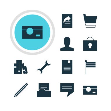 12 Web Simgeler Vektör Illustration. Belge dizini, yer imi, yakalama ve diğer öğeleri düzenlenebilir paketi.