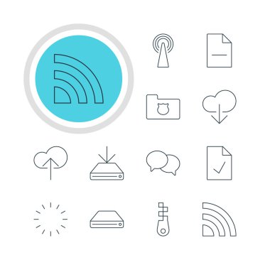 12 ağ simgeler vektör Illustration. Konuşurken, bekleyen, dosya ve diğer öğeleri kaldırma düzenlenebilir paketi.