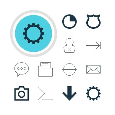 12 üye simgeler vektör Illustration. Dişli, anlık görüntü, sekme düğmesi ve diğer öğeleri düzenlenebilir paketi.
