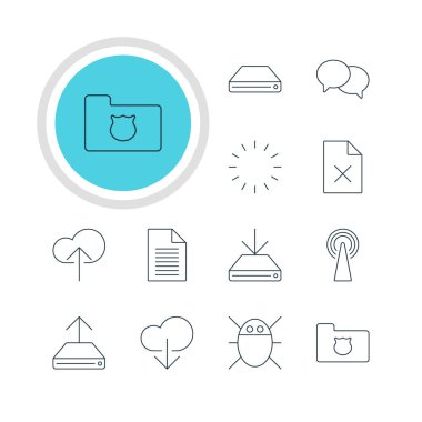 12 ağ simgeler vektör Illustration. Not, Cloud Download, veri yükleme ve diğer öğeleri düzenlenebilir paketi.
