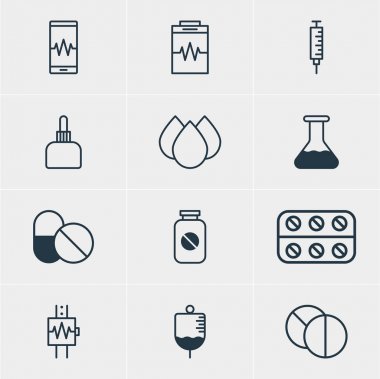 12 tıbbi simgeler vektör Illustration. Vaccinator, antikor, Phone Monitor ve diğer öğeleri düzenlenebilir paketi.