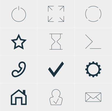 12 üye simgeler vektör Illustration. Anasayfa, onaylanmış profil, kapama düzenlenebilir paket ve diğer öğeleri.