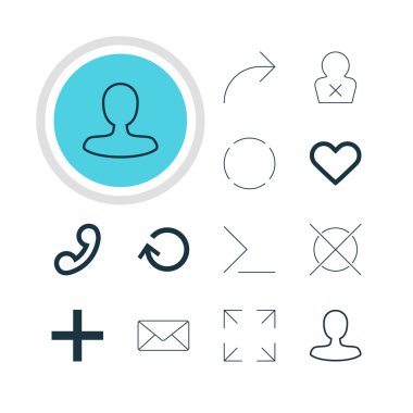 12 arabirim simgeler vektör Illustration. Düzenlenebilir Pack cep telefonu, zarf, artı öğeleri.