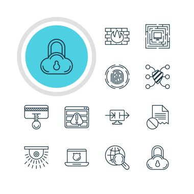 12 veri koruma simgeler vektör Illustration. Düzenlenebilir paket enterne dalga köpüğü, ağ koruması, veri güvenliği ve diğer öğeleri.