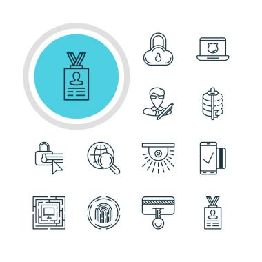 12 Internet güvenlik simgeler vektör Illustration. Telif hakkı, parmak tanımlayıcı, kolay ödeme ve diğer öğeleri düzenlenebilir sürüsü.