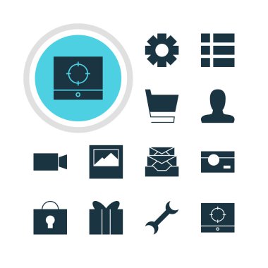 12 Web Simgeler Vektör Illustration. Ayarları, iletileri, dişli ve diğer öğeleri düzenlenebilir paketi.