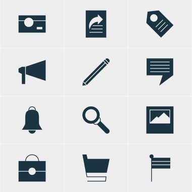 12 Internet simgeler vektör Illustration. Kalem, Portföy, arabası ve diğer öğeleri düzenlenebilir sürüsü.