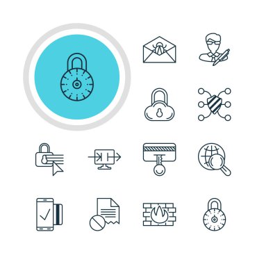 12 gizlilik simgeler vektör Illustration. Düzenlenebilir paket ağ koruması, telif hakkı, korumak ve diğer öğeleri.