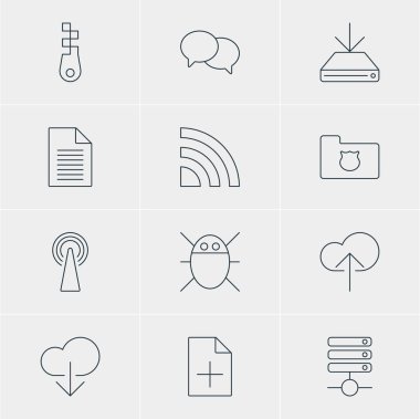 12 Internet simgeler vektör Illustration. Kablosuz Ağ, belge ekleme, zımba ve diğer öğeleri düzenlenebilir sürüsü.