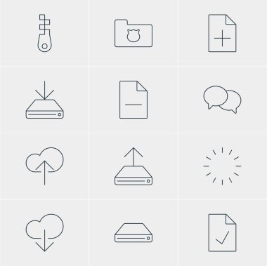 12 Internet simgeler vektör Illustration. Bekleyen, bulut indir, sabit sürücü Disk ve diğer öğeleri düzenlenebilir paketi.