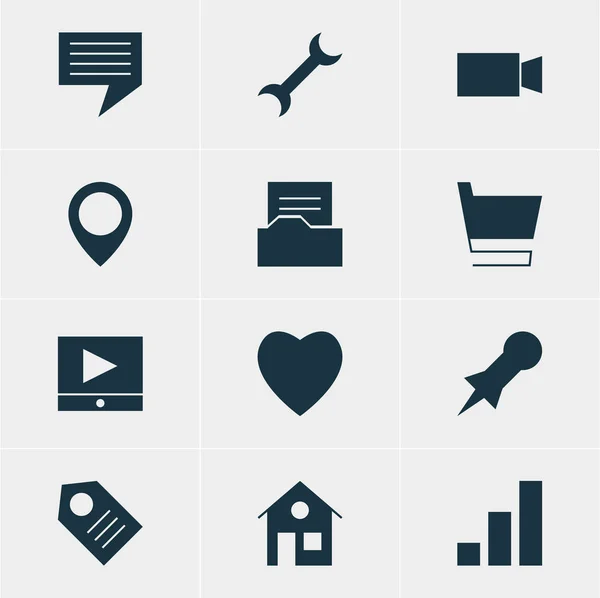 Ilustración vectorial de 12 iconos de Internet. Paquete editable de Thumbtack, Chat, Puntero de mapa y otros elementos . — Vector de stock