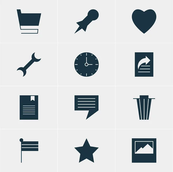 Ilustración vectorial de 12 iconos web. Paquete editable de marcador, papelera, ajustes y otros elementos . — Vector de stock