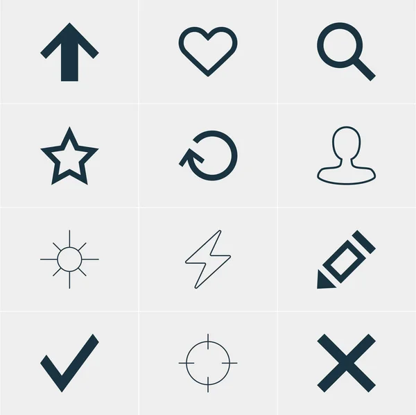 Vectorillustratie van 12 Interface pictogrammen. Bewerkbare Pack van bout, Top, zeef inneming en andere elementen. — Stockvector