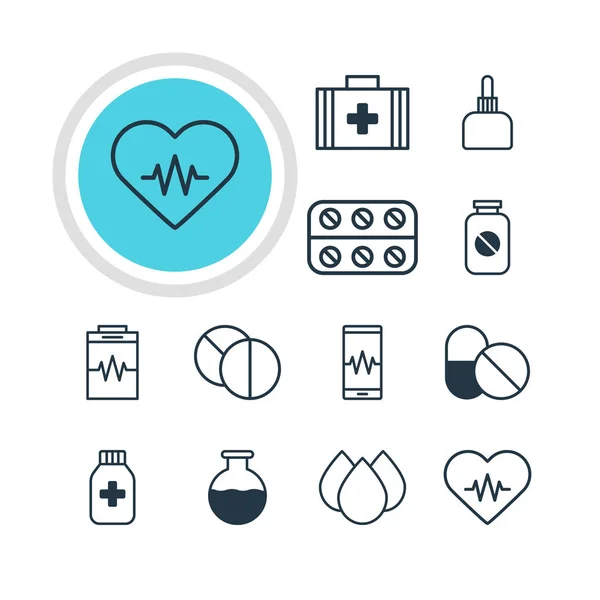 Vectorillustratie van 12 medische pictogrammen. Bewerkbare Pack van behandeling, Trickle, antibiotica en andere elementen. — Stockvector