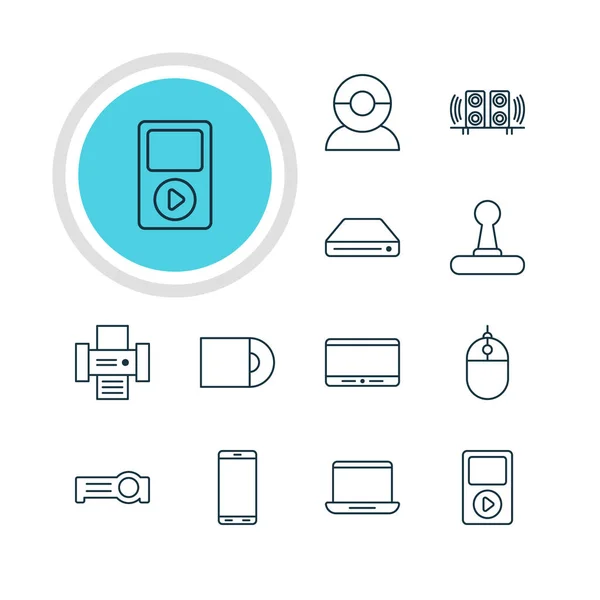 Ilustracja wektorowa 12 ikon technologii. Edytowalne Pack kontrolera gier, Monitor, czat wideo i innych elementów. — Wektor stockowy