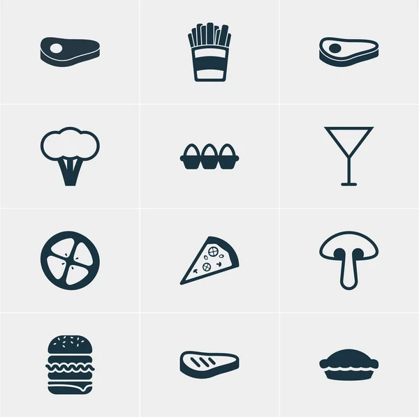 Illustration vectorielle de 12 icônes alimentaires. Pack modifiable de Martini, coton, pizzeria et autres éléments . — Image vectorielle