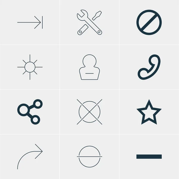 Векторная иллюстрация 12 значков интерфейса. Editable Pack Of Remove User, Cancel, Tabulation Button and Other Elements . — стоковый вектор
