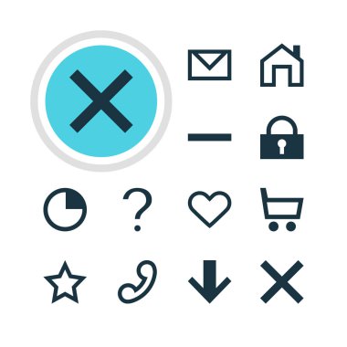 12 arabirim simgeler vektör Illustration. Yıldız işareti, asma kilit, yanlış ve diğer öğeleri düzenlenebilir paketi.