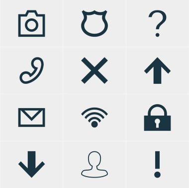 12 arabirim simgeler vektör Illustration. Düzenlenebilir Pack cep telefonu, asma kilit, aşağıya doğru öğeleri.