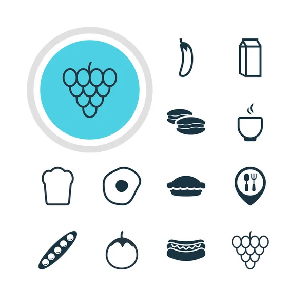 Ilustração vetorial de 12 ícones de cozinha. Pacote editável de beringela, biscoito, restaurante e outros elementos . — Vetor de Stock