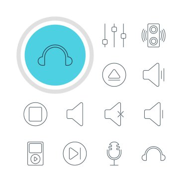 12 müzik simgeler vektör Illustration. Düzenlenebilir Pack Mp3, sabitleyici, azalma ses ve diğer öğeleri.
