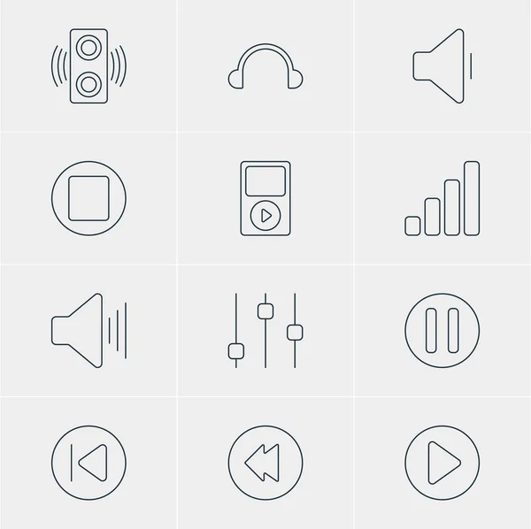 Illustrazione vettoriale di 12 icone melodiche. Pacchetto modificabile di Mp3, pausa, inizio e altri elementi . — Vettoriale Stock