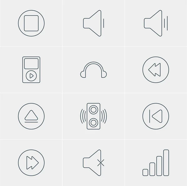 Вектор 12 музыкальных иконок. Editable Pack of Pause, Preceding, Audio and Other Elements . — стоковый вектор