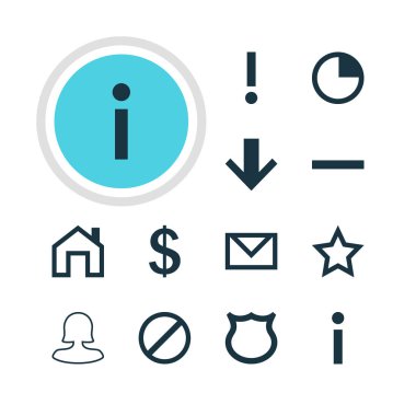 12 üye simgeler vektör Illustration. Uyarı, mektup, kronometre ve diğer öğeleri düzenlenebilir paketi.