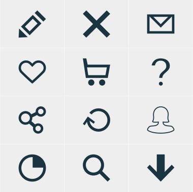 12 arabirim simgeler vektör Illustration. Düzenlenebilir paket aşağı doğru yanlış, aramak ve diğer öğeleri.