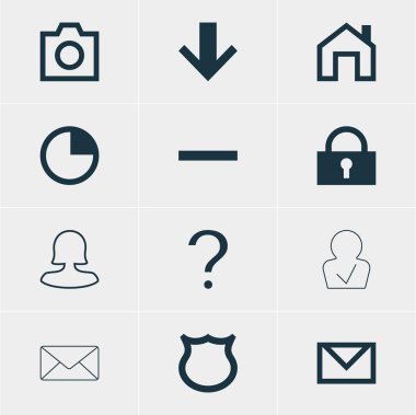 12 üye simgeler vektör Illustration. Anlık görüntü, yardım, koruma ve diğer öğeleri düzenlenebilir paketi.