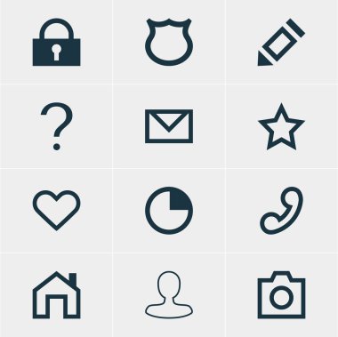 12 üye simgeler vektör Illustration. Yardım, asma kilit, el cihazı öğelerin düzenlenebilir paketi.