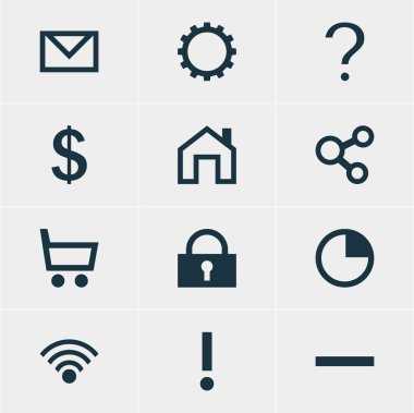 12 üye simgeler vektör Illustration. Eksi, asma kilit, uyarı ve diğer öğeleri düzenlenebilir sürüsü.