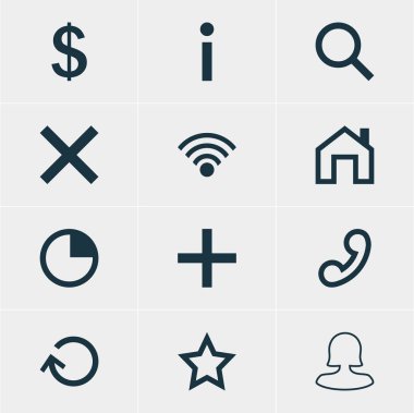 12 üye simgeler vektör Illustration. Yakışıklı, düzenlenebilir paketi aramak, ana sayfa öğeleri.