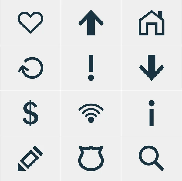 Ilustración vectorial de 12 iconos de interfaz. Paquete editable de hacer dinero, emoción, alerta y otros elementos . — Vector de stock