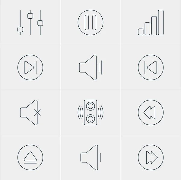 Векторна ілюстрація 12 значків мелодії. Відредагований пакет попередніх, звукових, стабілізаторних та інших елементів . — стоковий вектор
