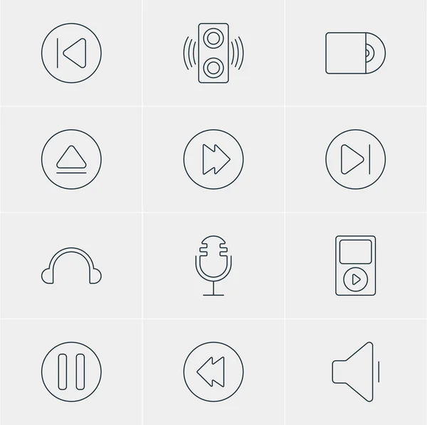 Illustration vectorielle de 12 icônes musicales. Pack modifiable de disque compact, écouteur, diminution du son et autres éléments . — Image vectorielle