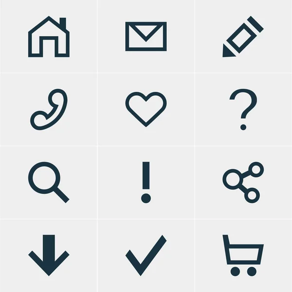 Ilustracja wektorowa 12 ikon interfejsu. Edytowalne Pack Seek, Taczki, publikowania i innych elementów. — Wektor stockowy