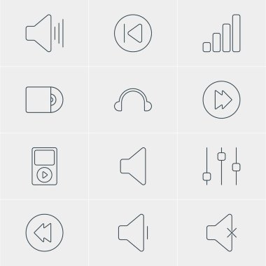 12 müzik simgeler vektör Illustration. Düzenlenebilir Pack Mp3, hoparlör, sessiz ve diğer öğeleri.