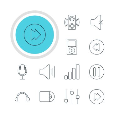 12 melodi simgeler vektör Illustration. Ses açma, ileri, geri ve diğer öğeleri düzenlenebilir sürüsü.