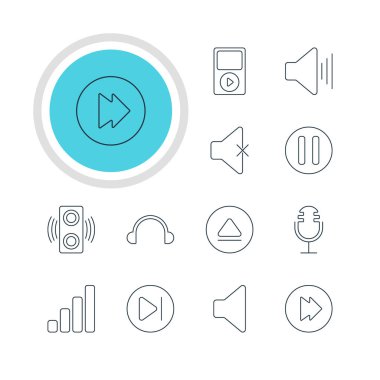 12 müzik simgeler vektör Illustration. Düzenlenebilir paket amplifikatör, ses, Mp3 ve diğer öğeleri.