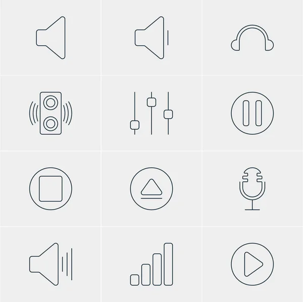 Vector Illustration Of 12 Melody Icons. Editable Pack Of Rewind, Start, Volume Up And Other Elements. — Stock Vector