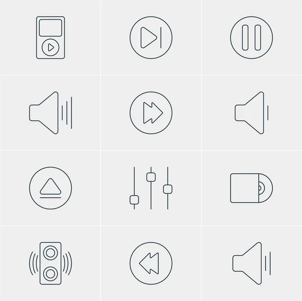 Vector Illustration Of 12 Melody Icons. Editable Pack Of Mp3, Rewind, Reversing And Other Elements. — Stock Vector