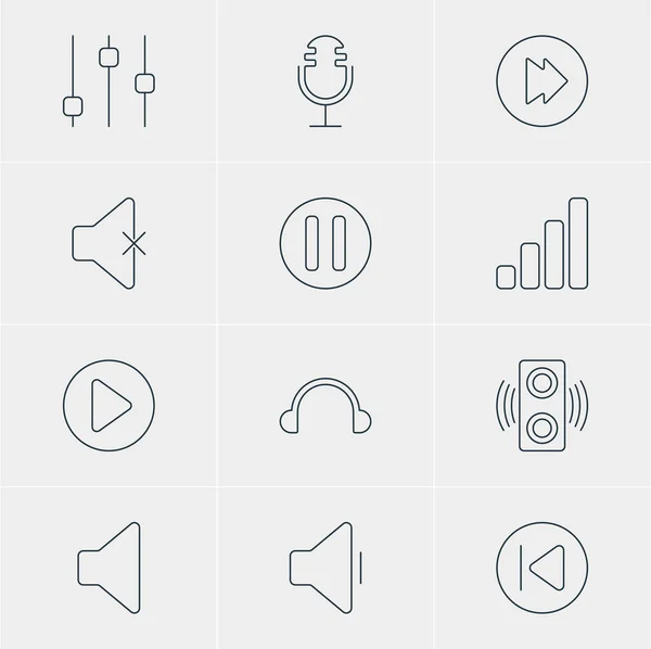 Illustration vectorielle de 12 icônes musicales. Pack modifiable d'amplificateur, Mike, Lag et autres éléments . — Image vectorielle