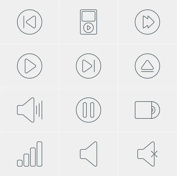 Illustration vectorielle de 12 icônes musicales. Pack modifiable d'éléments acoustiques, précédents, avancés et autres . — Image vectorielle
