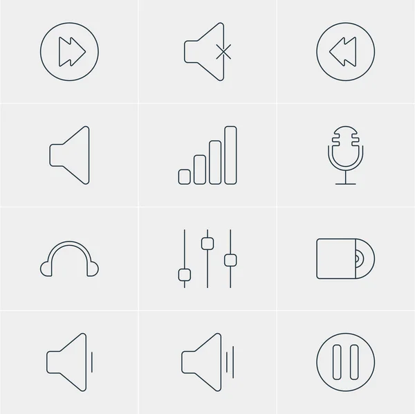 Вектор 12 музыкальных иконок. Editable Pack of Advanced, Speaker, Audio and Other Elements . — стоковый вектор