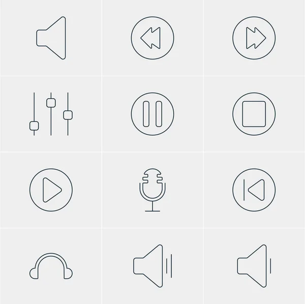12 음악 아이콘 벡터 일러스트입니다. 편집 가능한 팩의 마이크, 이어폰, 역전 및 기타 요소. — 스톡 벡터
