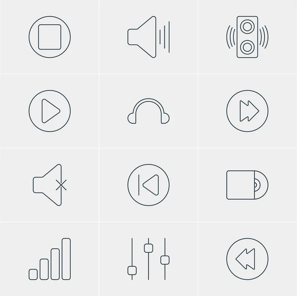 Illustrazione vettoriale di 12 icone melodiche. Pacchetto modificabile di inizio, auricolare, amplificatore e altri elementi . — Vettoriale Stock
